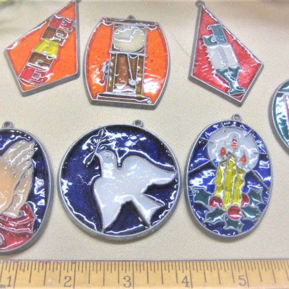 JW2 Vintage CHRISTMAS TREE ORNAMENTS Stained Glass Ornament Tree Dove Peace - Picture 2 of 6